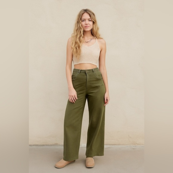 American Eagle Super High Rise Baggy Wide Leg Khaki Green Pants - Picture 1 of 5